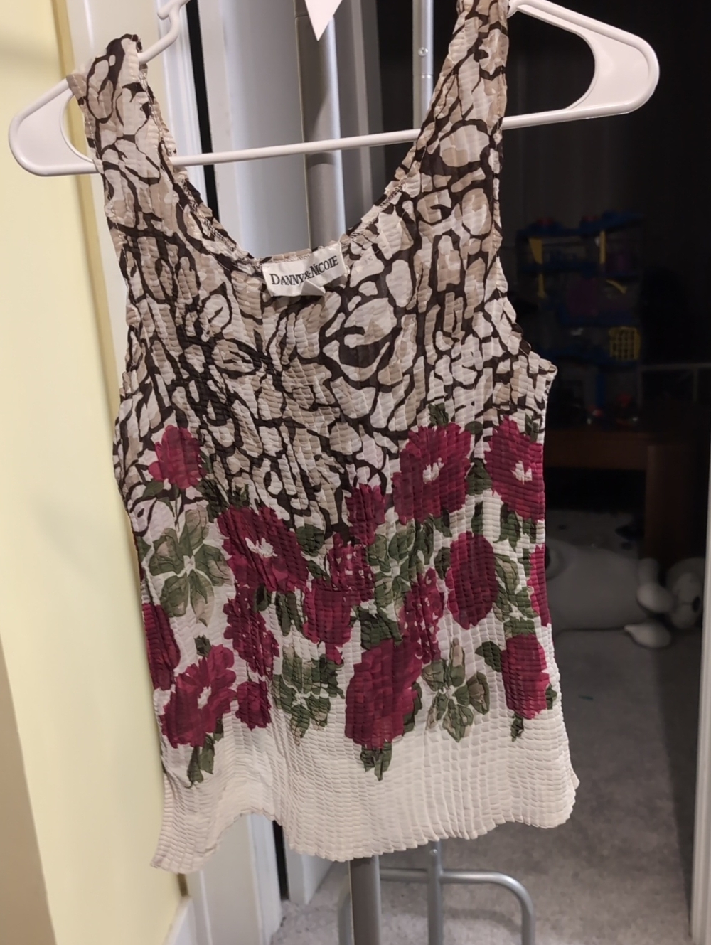 DANNIJO Floral Print Tank Top in Beige and Wine